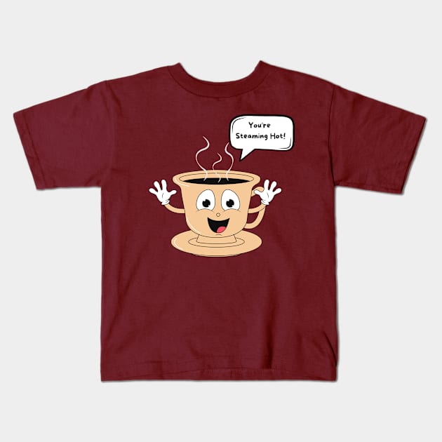 Hot Coffee in Cute Cup Kids T-Shirt by Teesquares